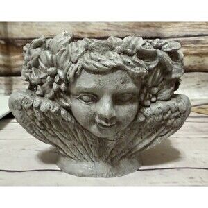 Vintage Winged Cherub Planter Vase Angel Sculpture 5” X 4.5”